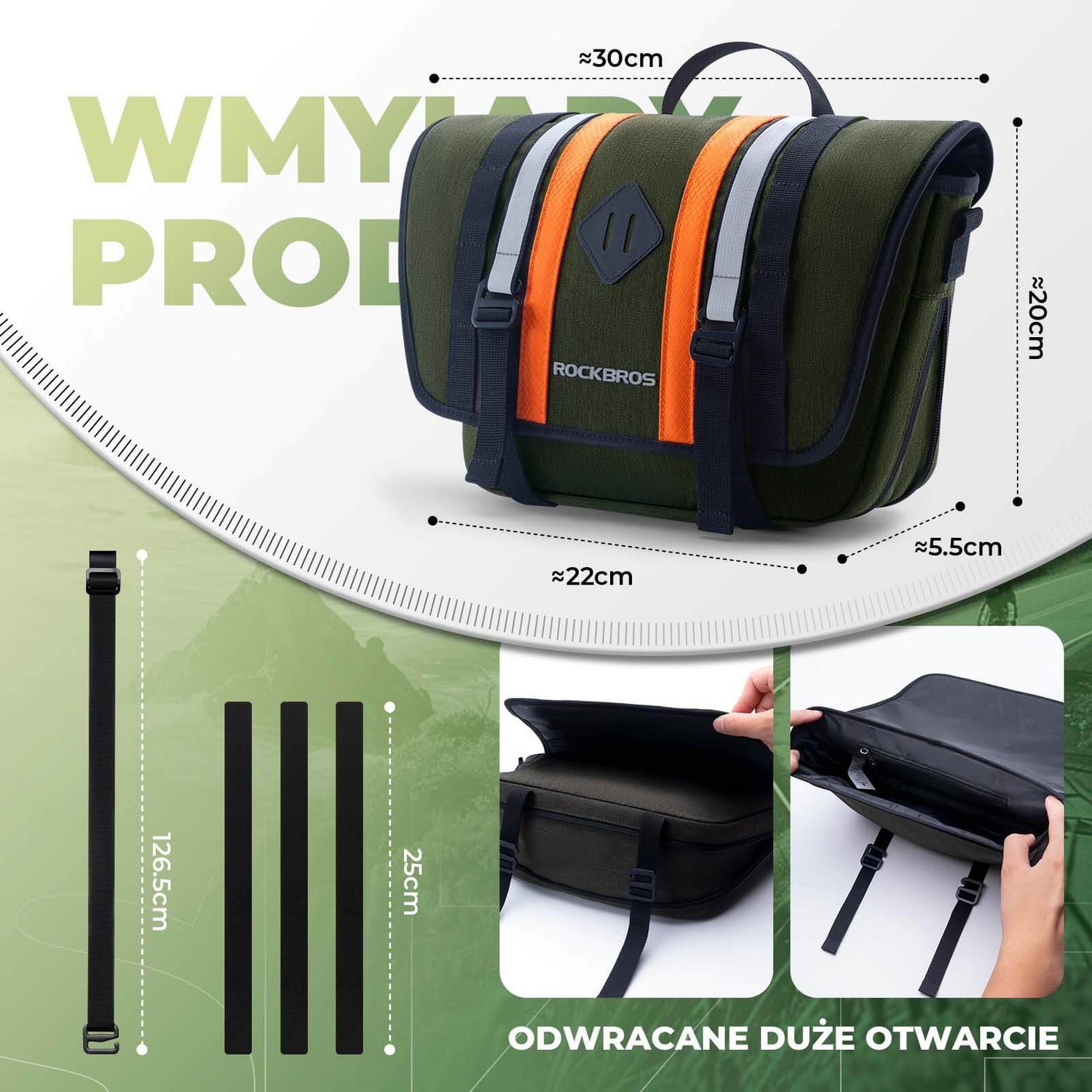 ROCKBROS Roweru Torba na Rower, na Kierownicę z Paskiem na Ramię Zielona 4L Torby na kierownicę