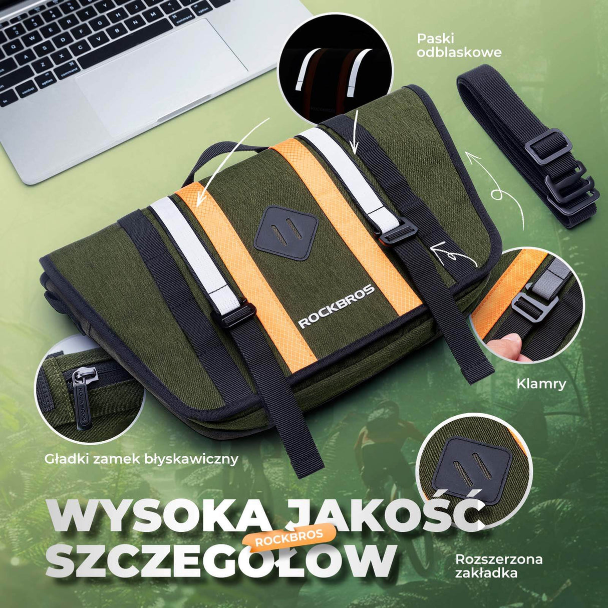 ROCKBROS Roweru Torba na Rower, na Kierownicę z Paskiem na Ramię Zielona 4L