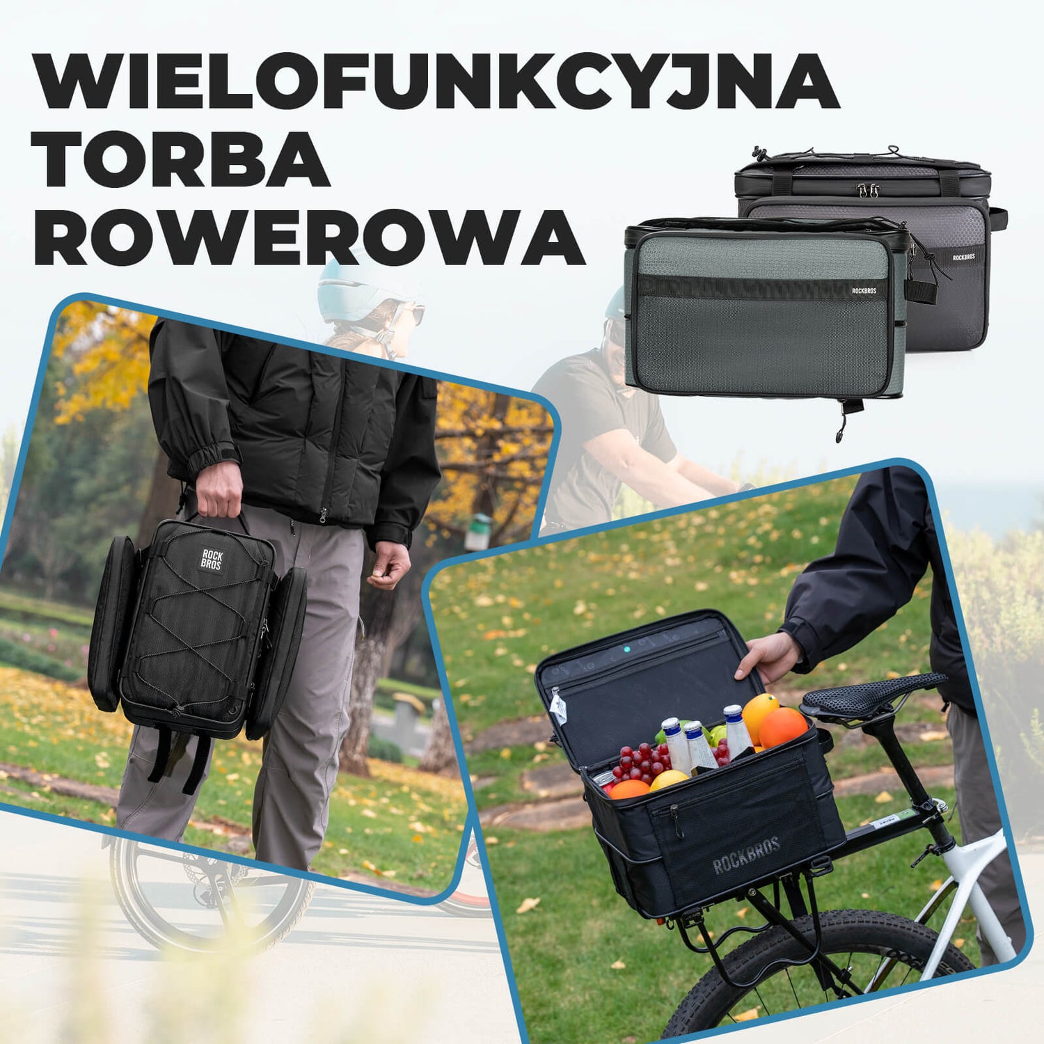 ROCKBROS Składana Torba Rowerowa 15–30L na Tylny Bagażnik z Przegrodami Torby na bagażnik