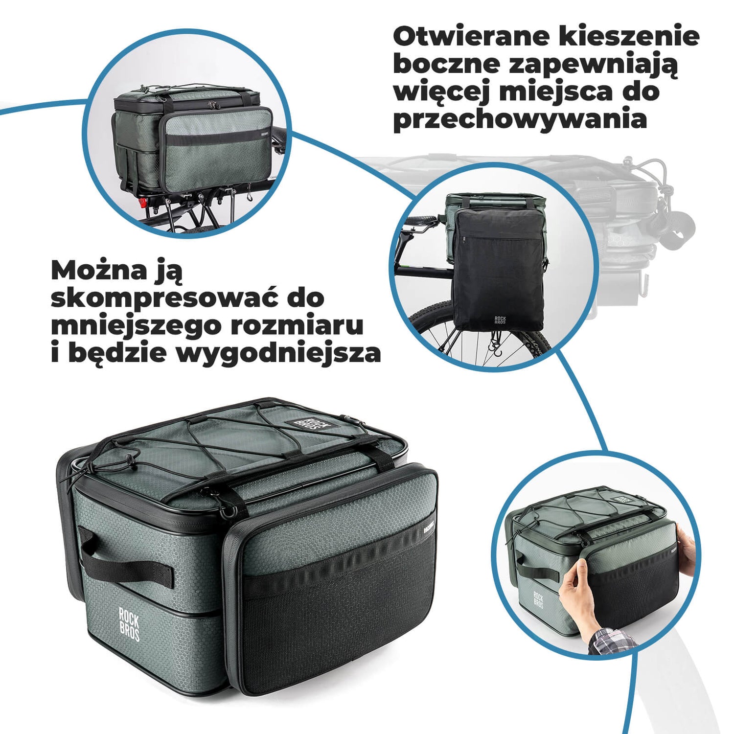 ROCKBROS Składana Torba Rowerowa 15–30L na Tylny Bagażnik z Przegrodami Torby na bagażnik