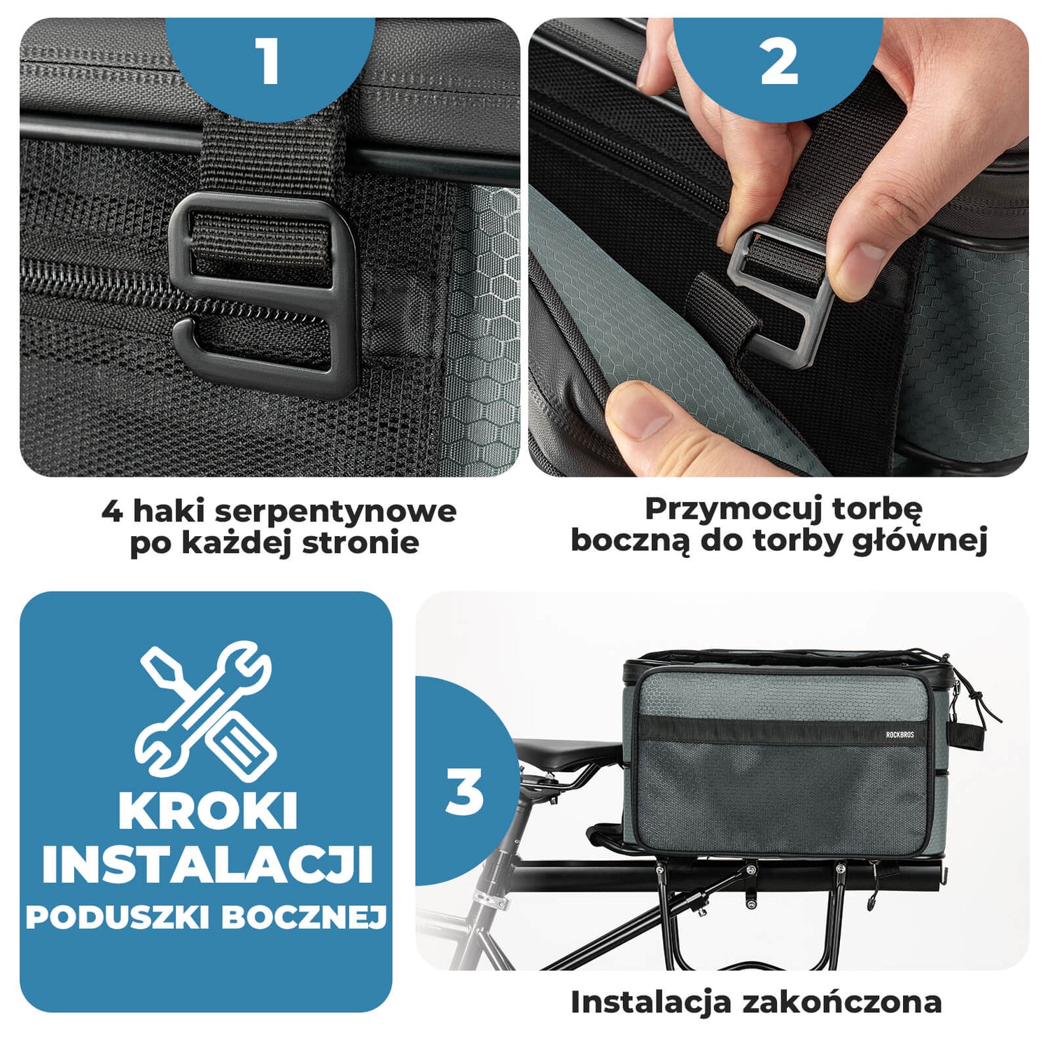 ROCKBROS Składana Torba Rowerowa 15–30L na Tylny Bagażnik z Przegrodami Torby na bagażnik