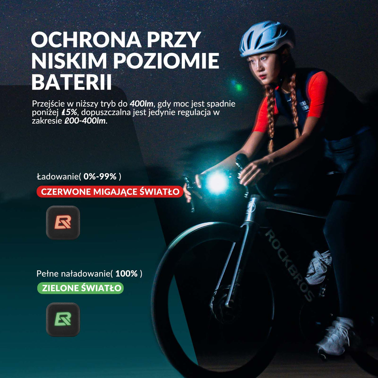 ROCKBROS Światła Rowerowe Wisząca + Uchwyt 5 Trybów 5000 mAh Wodoodporna