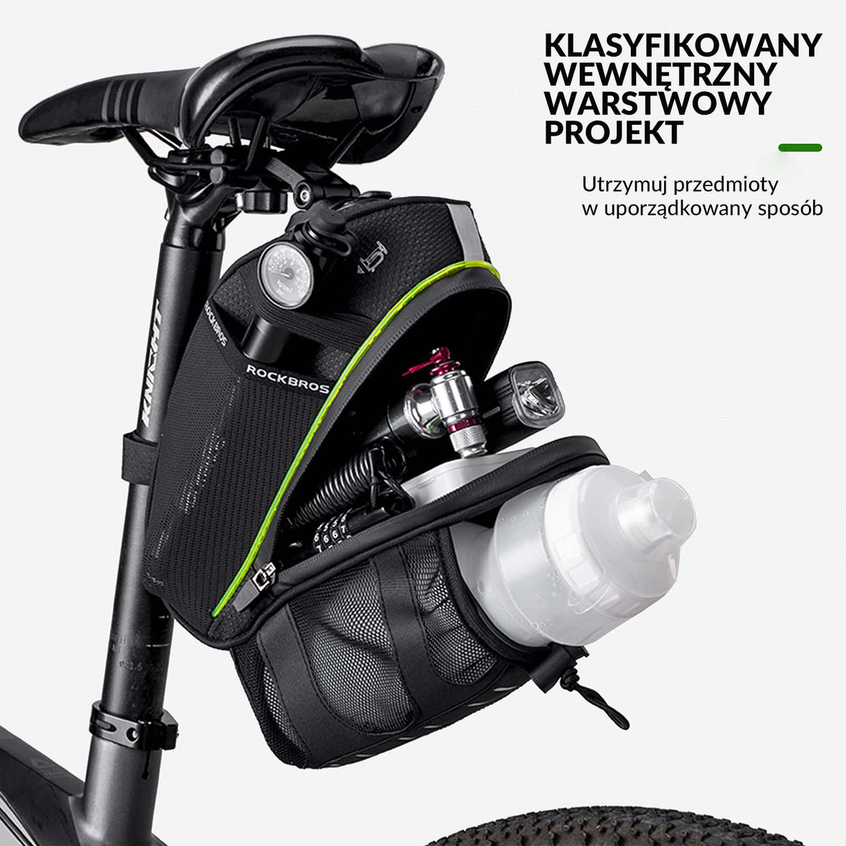 ROCKBROS Torba Podsiodłowa Rowerowa z Uchwytem na Butelkę Wodoodporna 1.5L