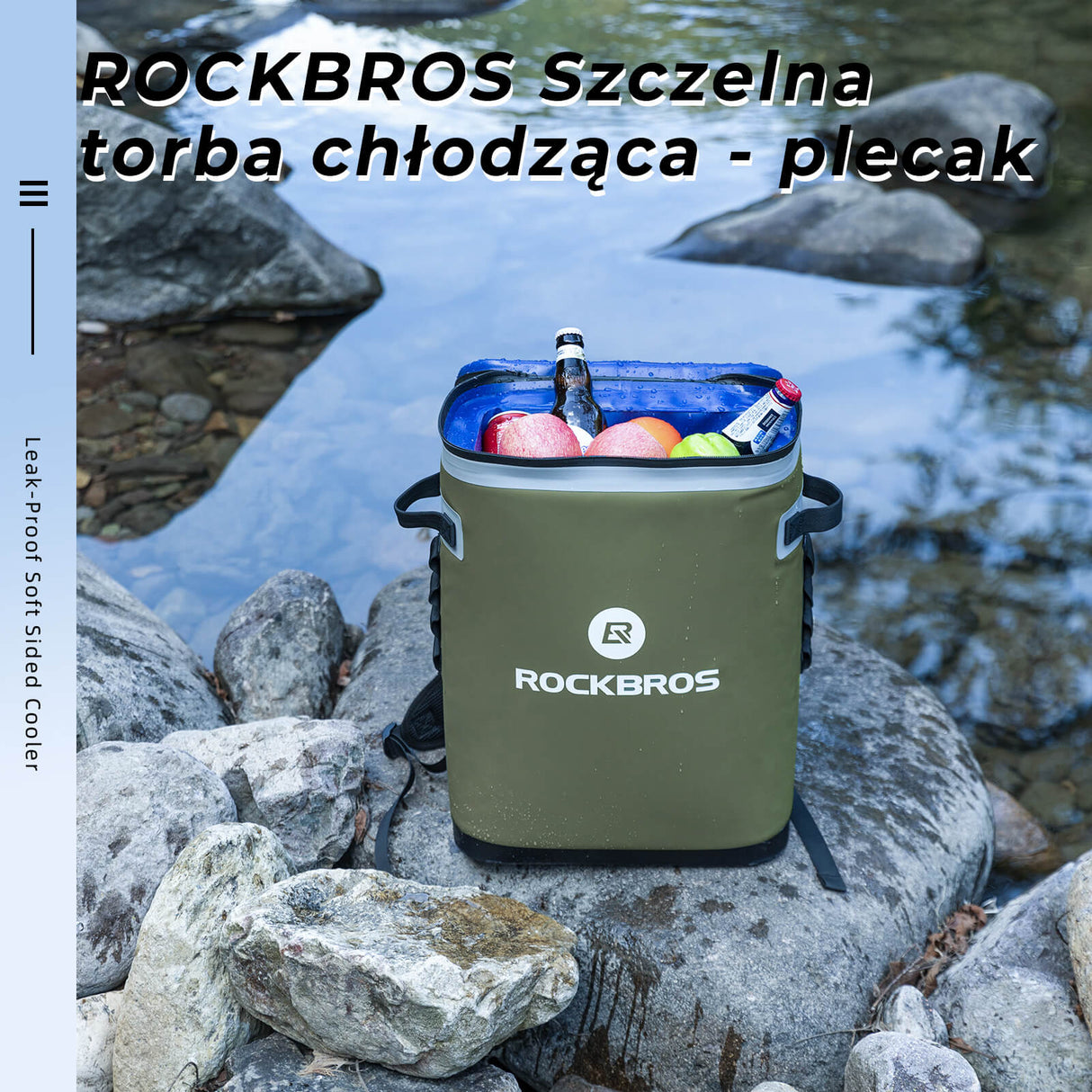 ROCKBROS Torba Wodoodporna Chłodziarka 48h Torba Chłodząca Piknikowa Izolowana Chłodnica Torba na Zewnątrz Torba na Obiad na Świeżym Powietrzu Kemping Wędkowanie Piknik Podróż 20L
