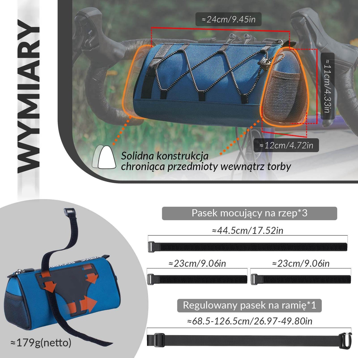 ROCKBROS Torba na Kierownicę Wielofunkcyjna Torba Rowerowa z Paskiem 1,5L Torby na kierownicę