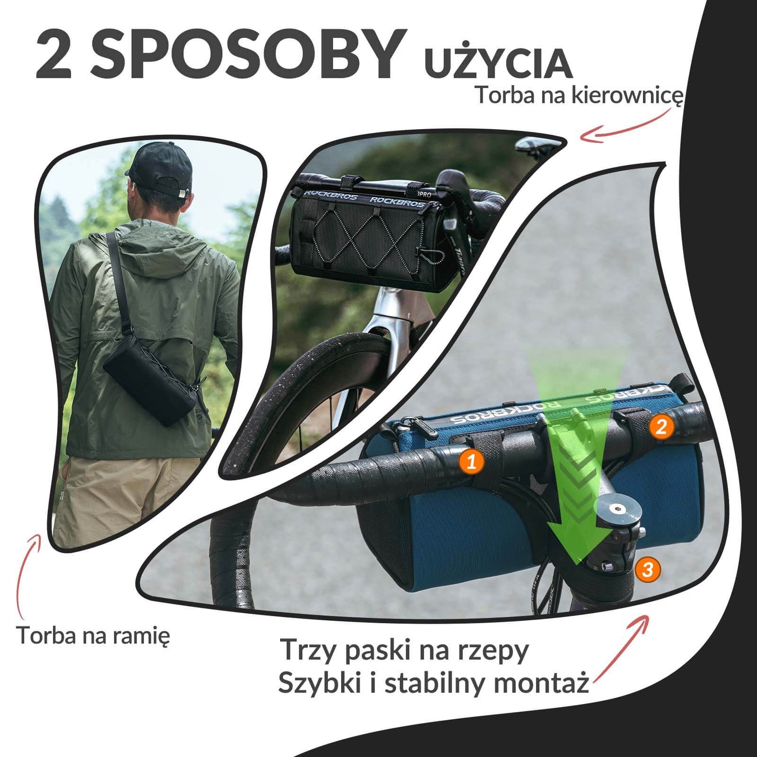 ROCKBROS Torba na Kierownicę Wielofunkcyjna Torba Rowerowa z Paskiem 1,5L Torby na kierownicę