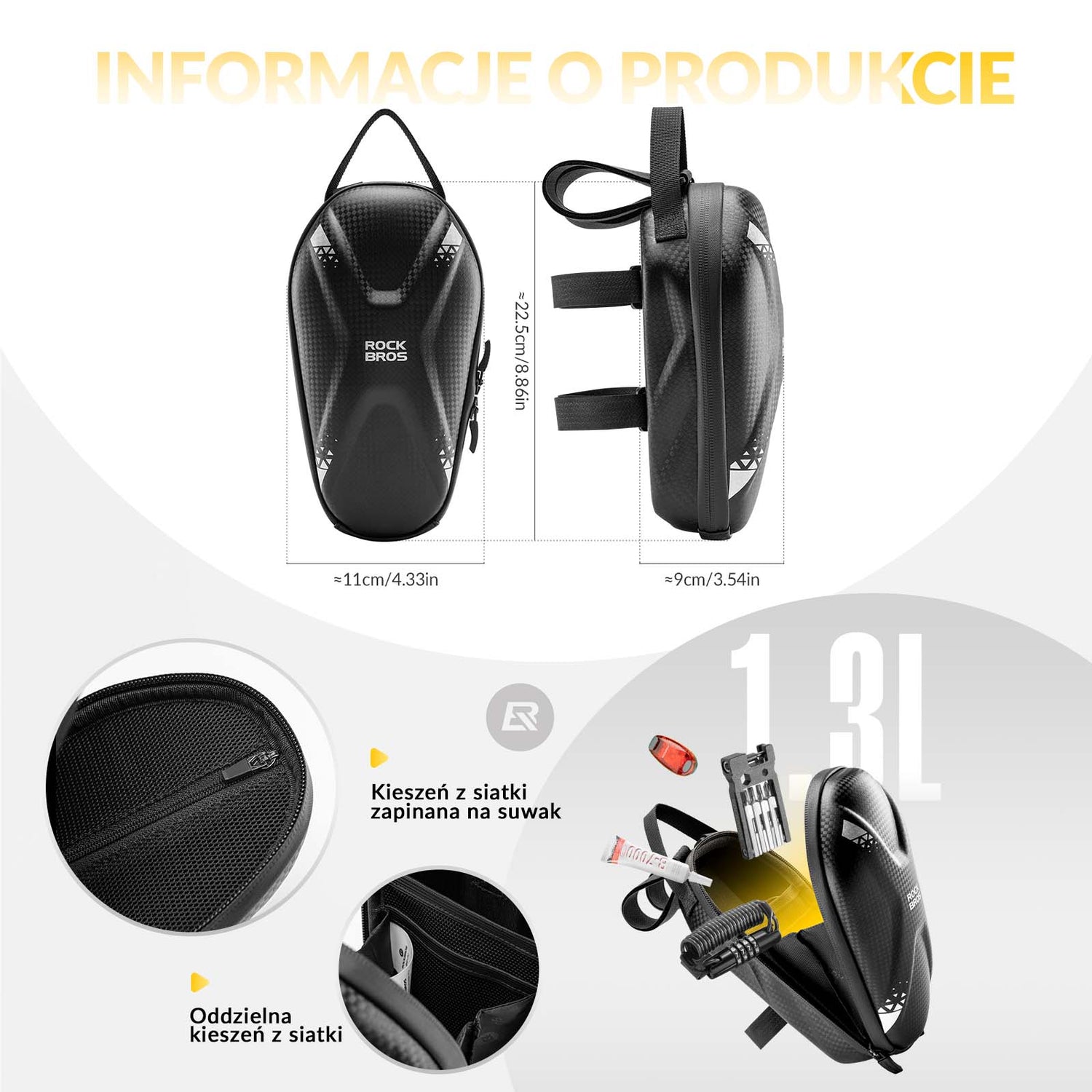 ROCKBROS Torba na Kierownicę Wodoodporna Torba na Hulajnogę 1.3L Torby na kierownicę