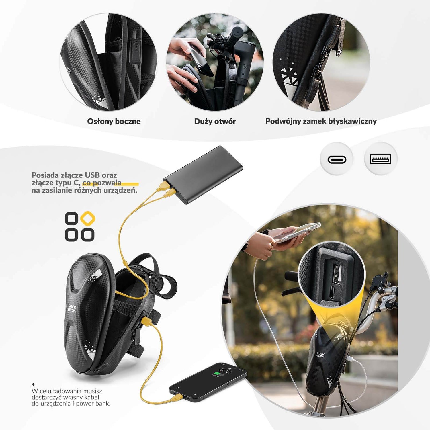 ROCKBROS Torba na Kierownicę Wodoodporna Torba na Hulajnogę 1.3L Torby na kierownicę