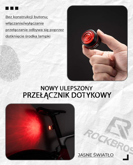ROCKBROS Tylne Światło Rowerowe LED USB Wodoodporna Czerwone Światło Ostrzegawcze