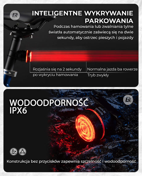 ROCKBROS Tylne Światło Rowerowe LED USB Wodoodporna Czerwone Światło Ostrzegawcze