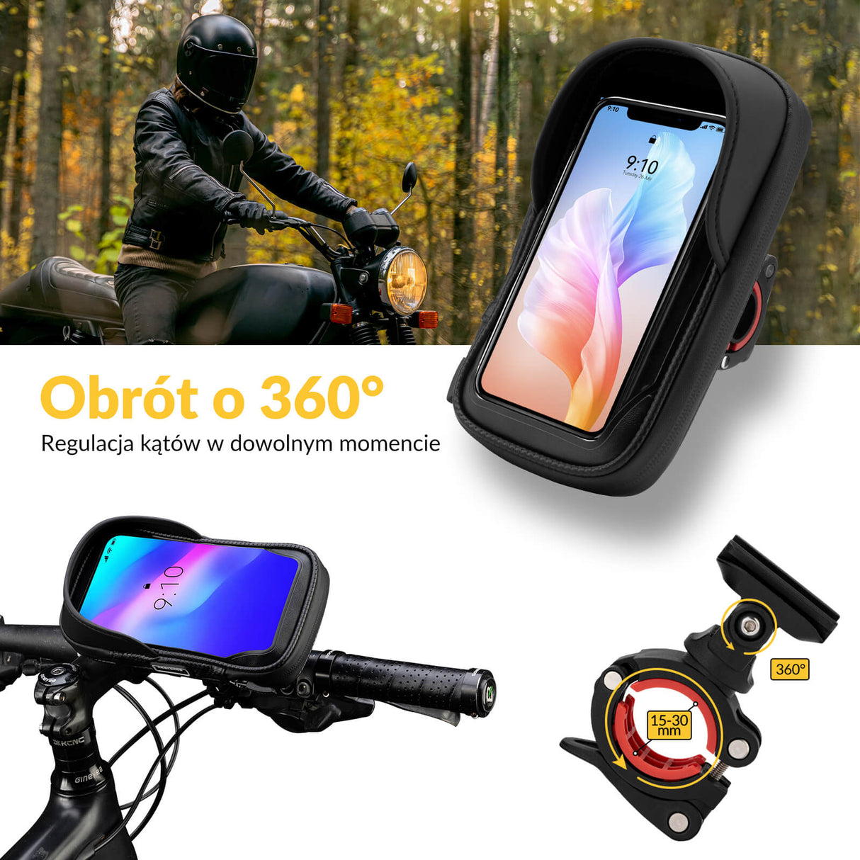ROCKBROS Wodoodporna Torba na Telefon na Górną Ramę Roweru 6,7" Obrót 360°