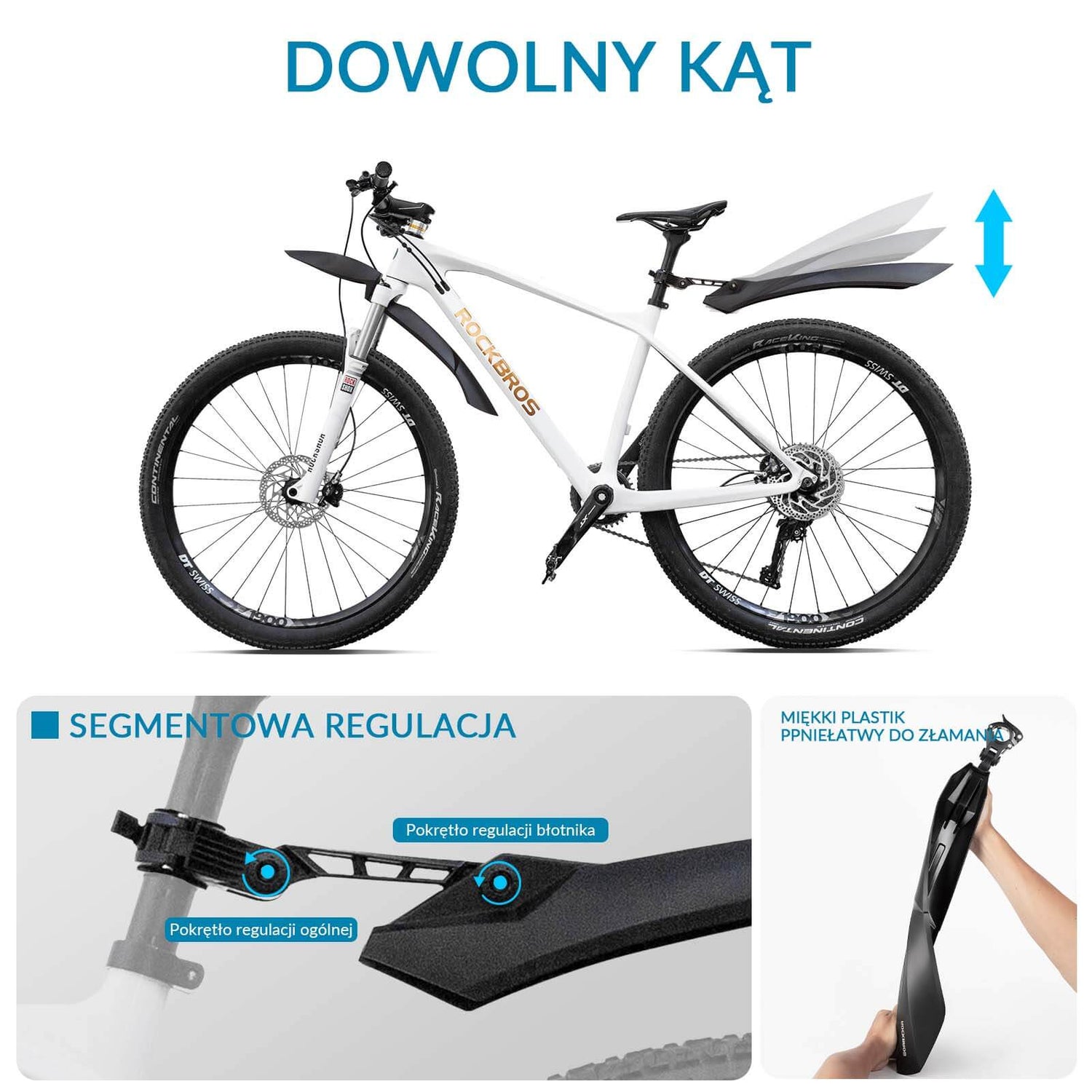 ROCKBROS ROCKBROS Zestaw Błotników Rowerowych 24-28” z Osłoną Przeciwbryzgową Błotniki