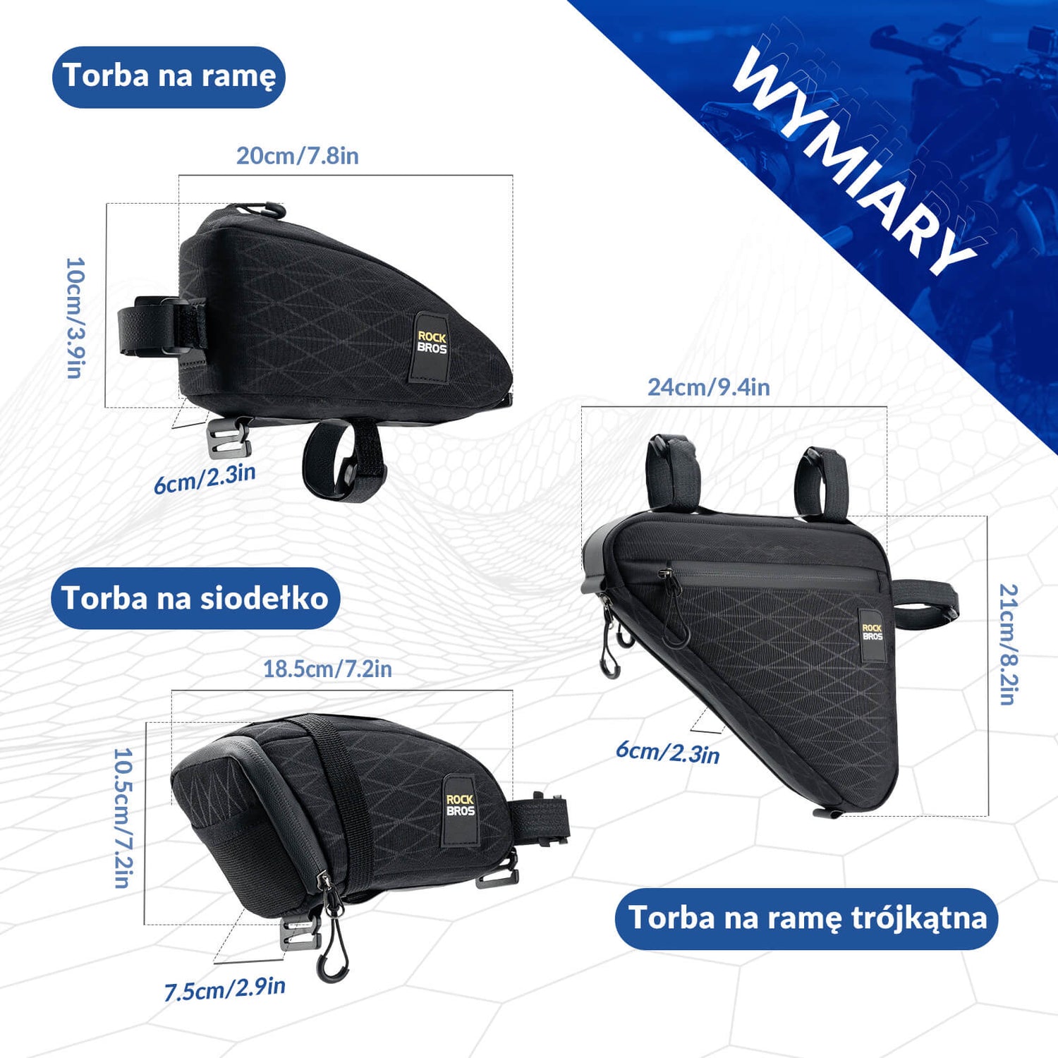 ROCKBROS Zestaw Toreb Rowerowych 3 w 1 Torby pod ramę