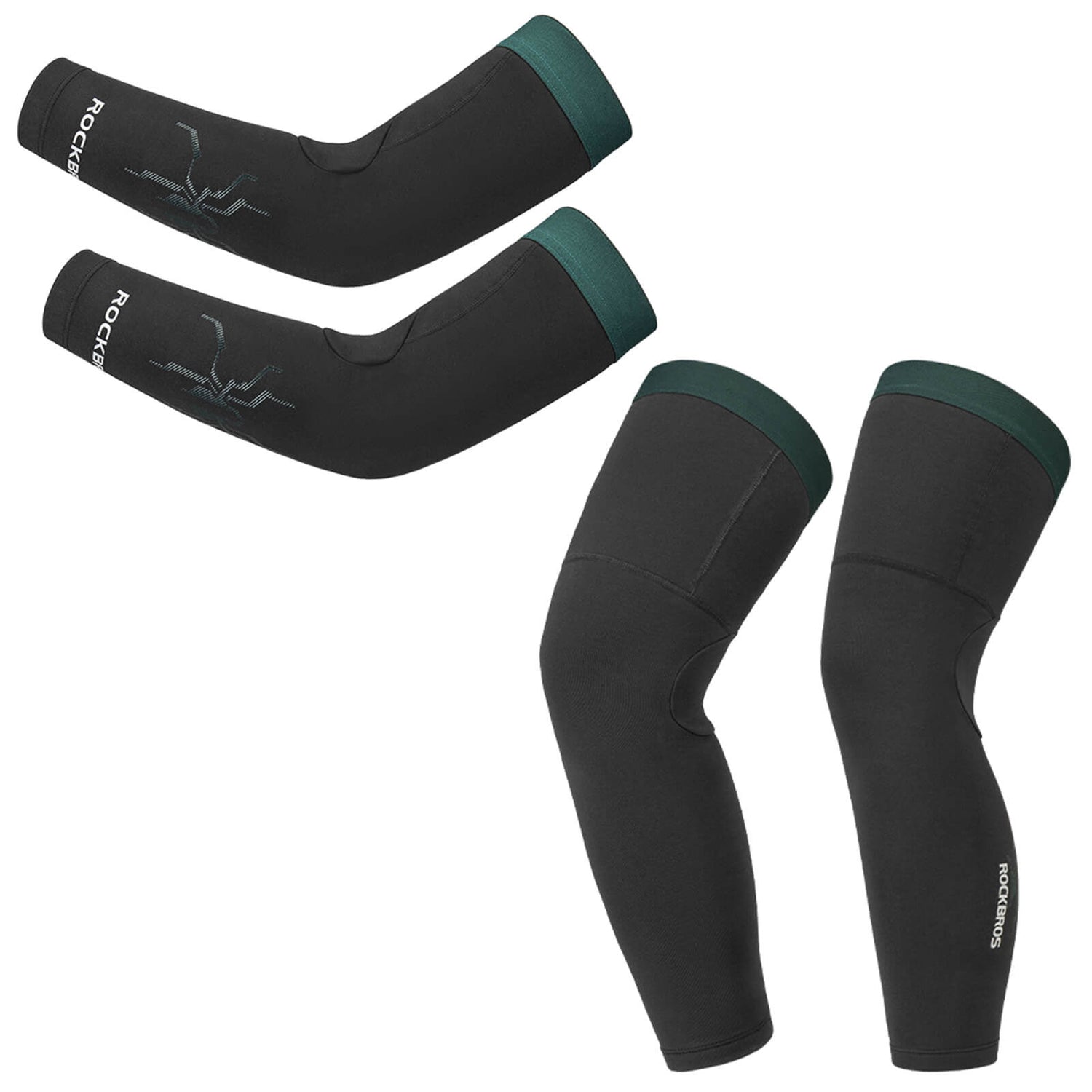 ROCKBROS Ocieplacze na Ręce i Nogi S-2XL RękawyCzarny-zielony Ocieplacze rąk+Ocieplacze nóg długi S-M