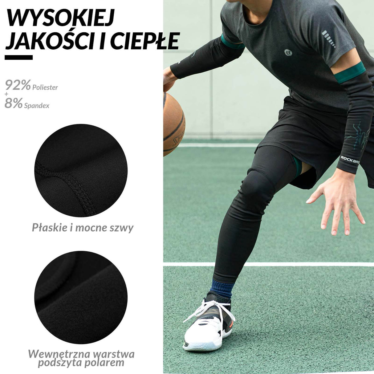 ROCKBROS Zimowe Ocieplacze na Ręce i Nogi Termiczne Antypoślizgowe Unisex S-3XL-Czarny-zielony- długi