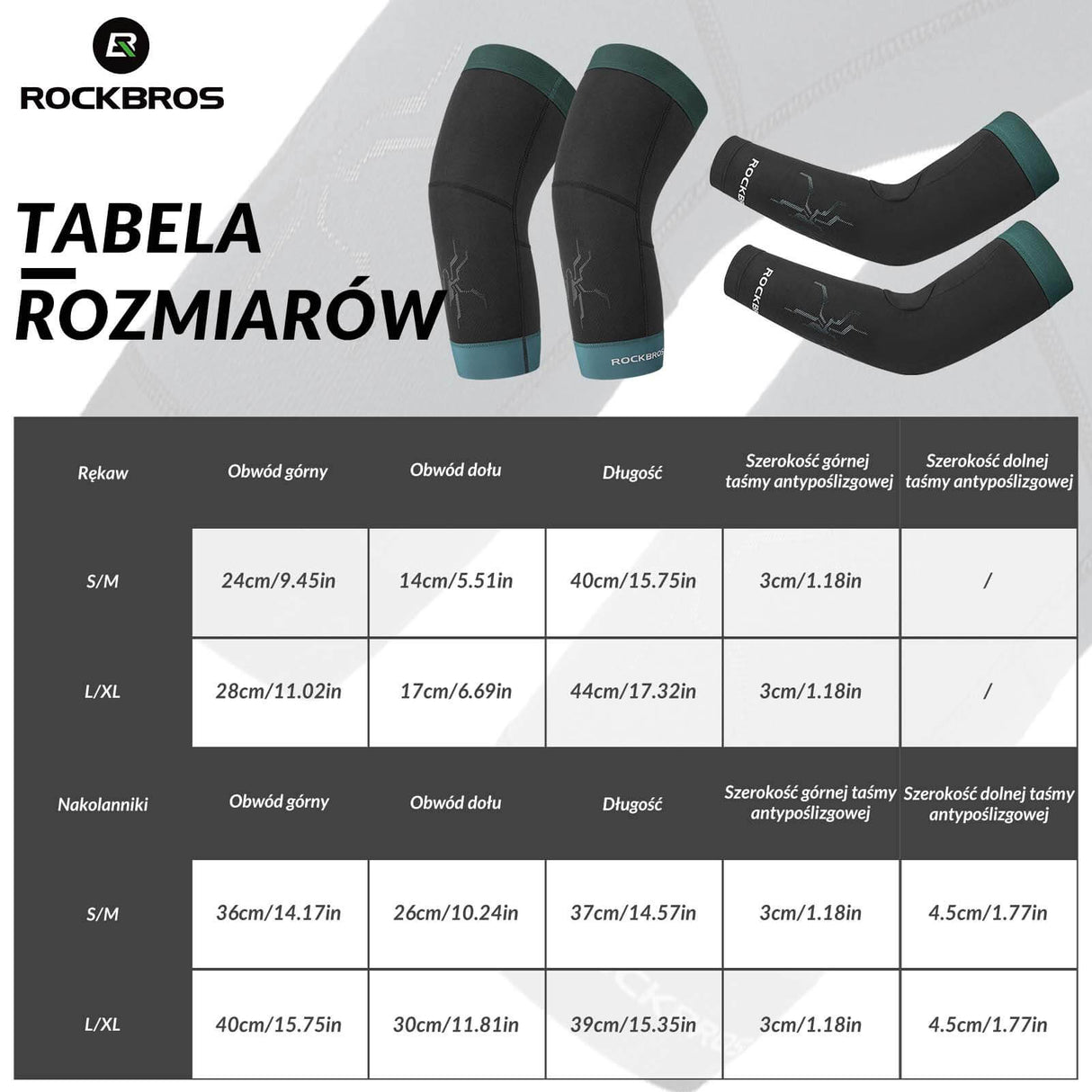 ROCKBROS Zimowe Ocieplacze na Ręce i Nogi Termiczne Antypoślizgowe Unisex S-3XL-Czarny-zielony- krótki