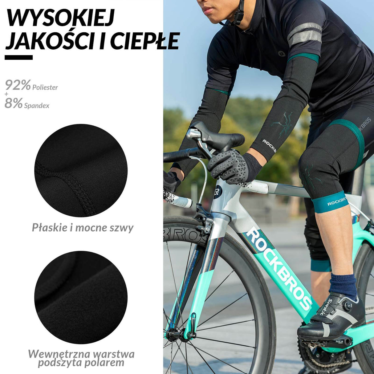 ROCKBROS Zimowe Ocieplacze na Ręce i Nogi Termiczne Antypoślizgowe Unisex S-3XL-Czarny-zielony- krótki