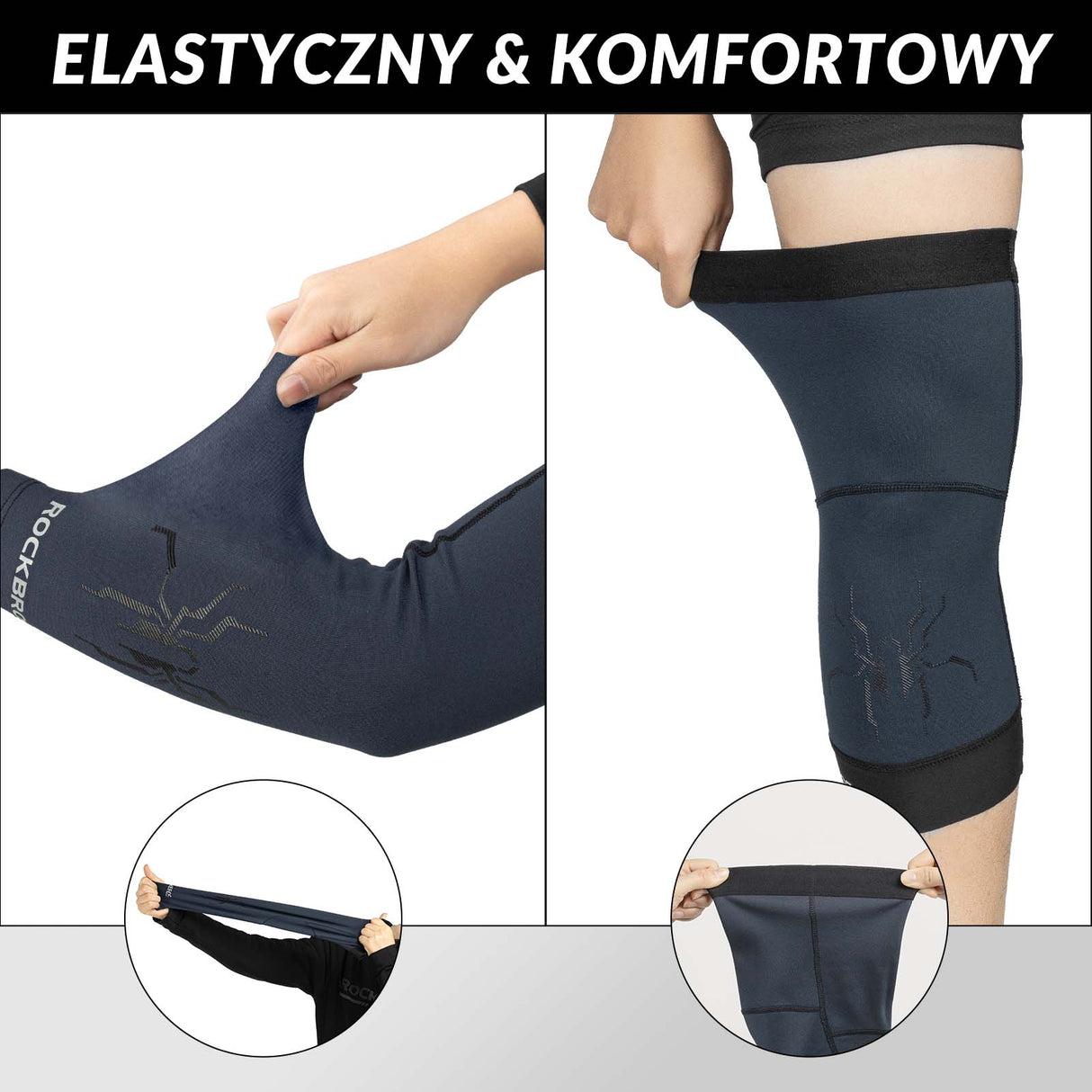 ROCKBROS Zimowe Ocieplacze na Ręce i Nogi Termiczne Antypoślizgowe Unisex S-3XL-Niebieski-czarny- krótki