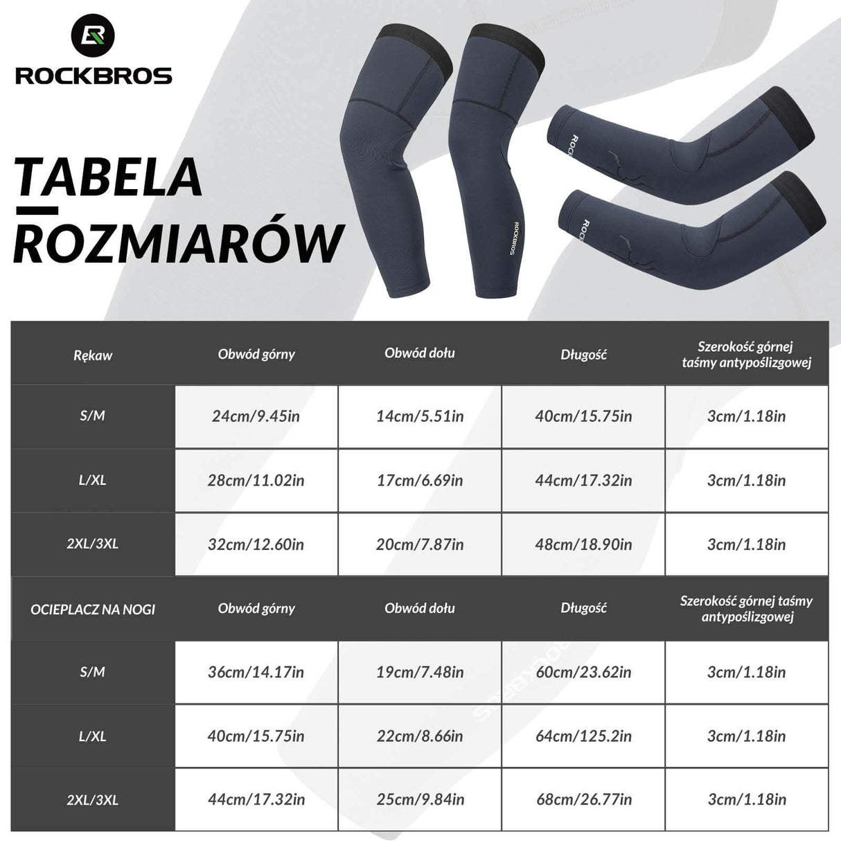 ROCKBROS Zimowe Ocieplacze na Ręce i Nogi Termiczne Antypoślizgowe Unisex S-3XL-Niebieski-długi