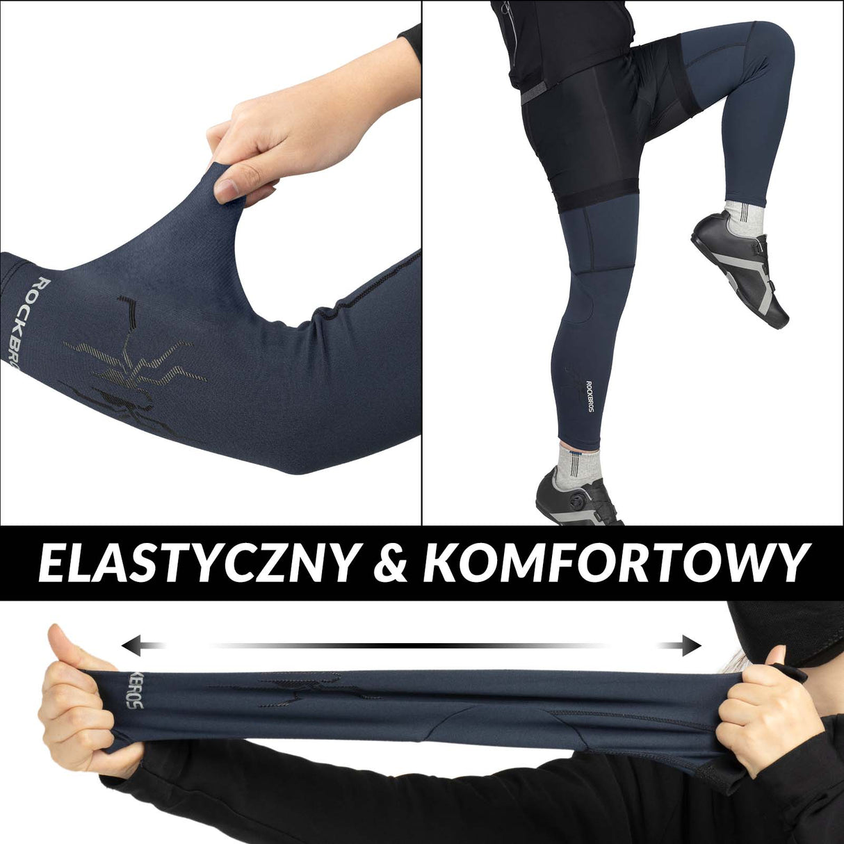 ROCKBROS Zimowe Ocieplacze na Ręce i Nogi Termiczne Antypoślizgowe Unisex S-3XL-Niebieski-długi