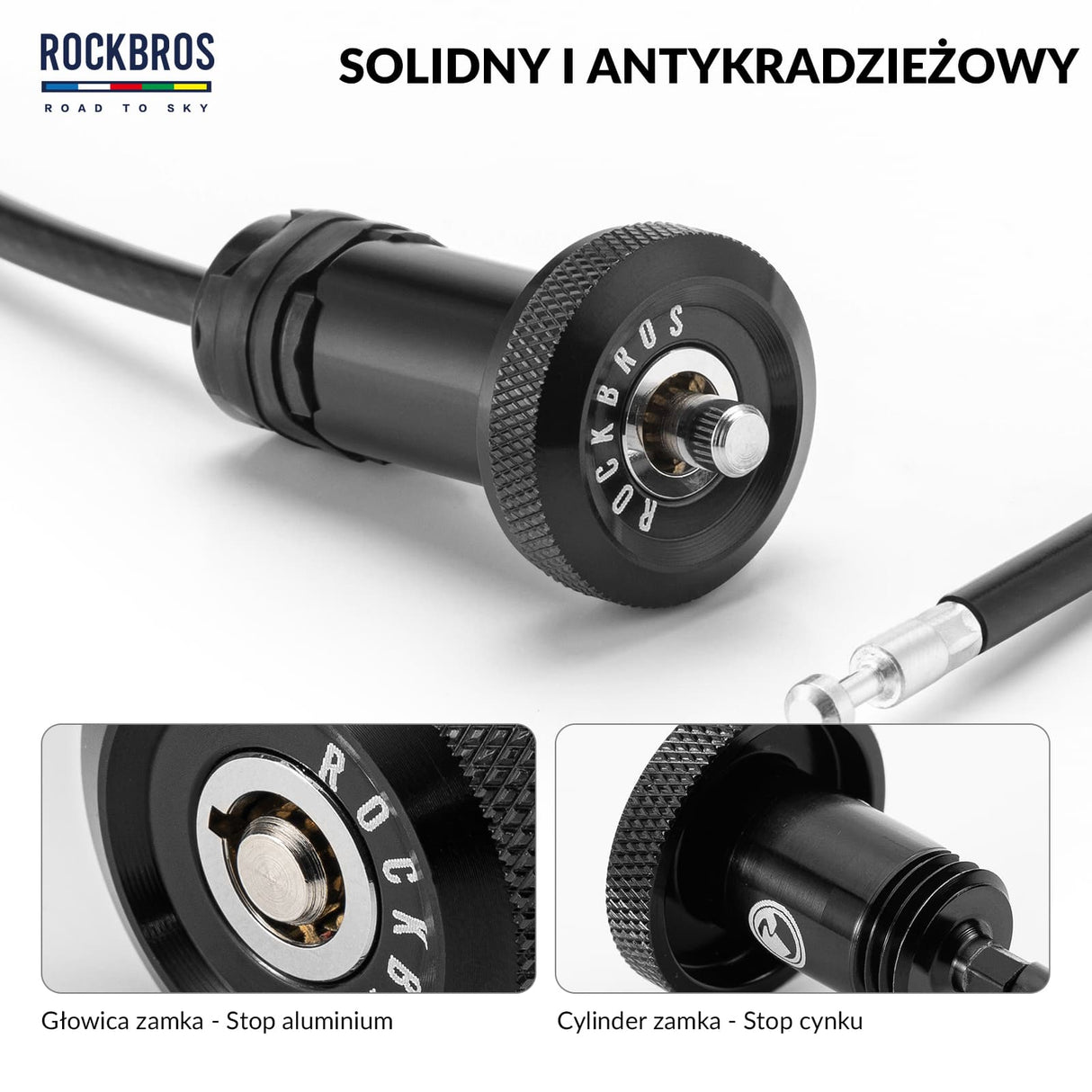 Road-to-Sky Rowerowy Zapięcie Linkowe Kablowe Ukryte 65cm