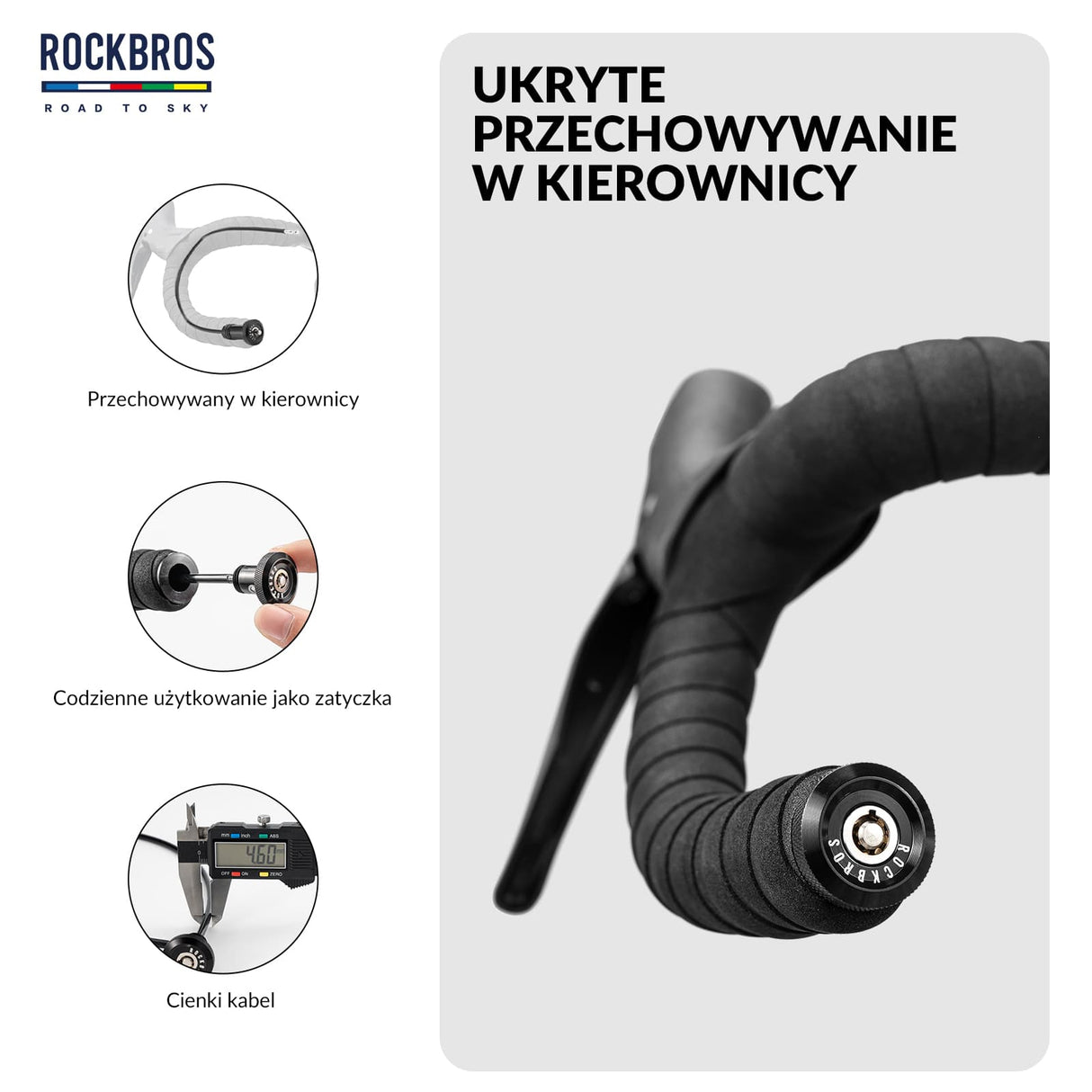Road-to-Sky Rowerowy Zapięcie Linkowe Kablowe Ukryte 65cm