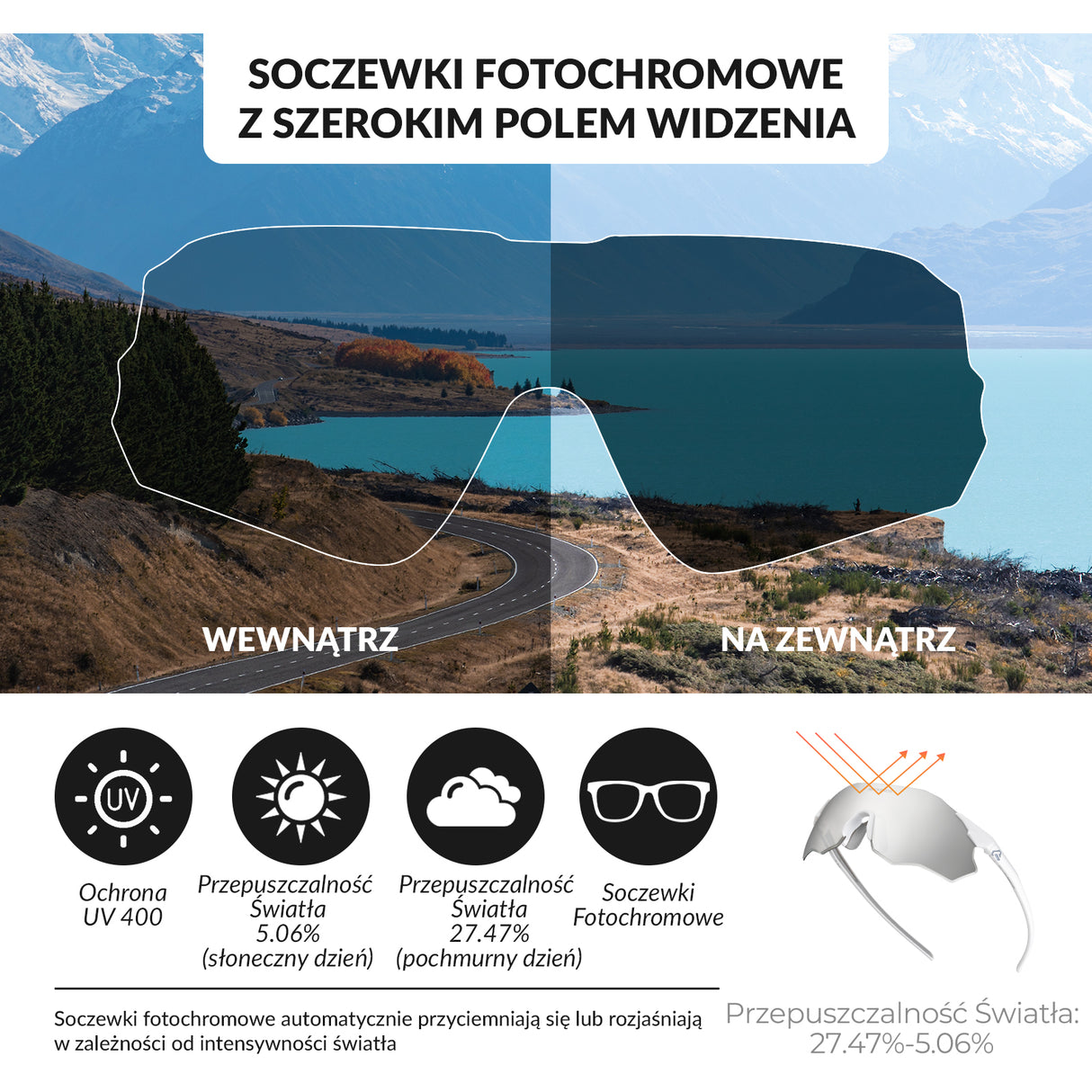Okulary Kolarskie Bezramkowe z Soczewkami Fotochromowymi - SP359