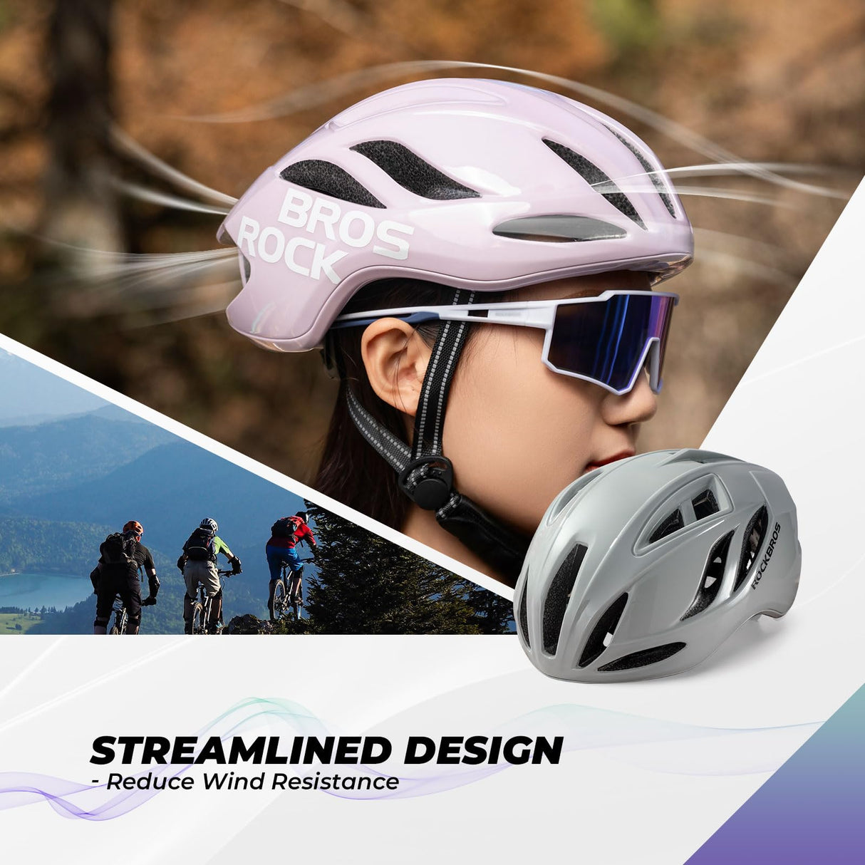 ROCKBROS ROCKBROS Kask Rowerowy Uniwersalny Męski Damski Kask Rowerowy Szosowy 58-62 cm Regulowany Kask na Rower Miejski Kask Wszechstronny Oddychający Wentylacja Unisex Dorośli Kaski