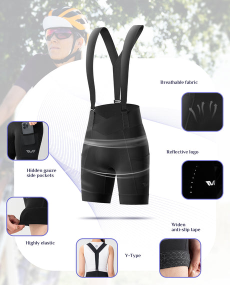 ROCKBROS TVI Damskie Spodenki Kolarskie Bib Tight,Duże, Wygodne Spodenki z Odpinanymi Ramiączkami na Rower Górski i Szosowy-YDDK006 Spodenki