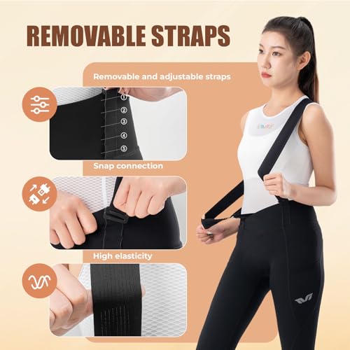 ROCKBROS TVI Series Damskie Spodenki Kolarskie Bibtights, Duże, Wygodne Spodnie z Odpinanymi Ramiączkami do Kolarstwa Górskiego i Szosowego, Czarne-YDCK002 Spodnie