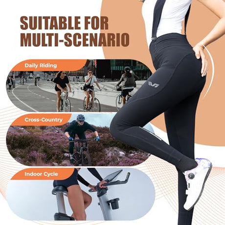 ROCKBROS TVI Series Damskie Spodenki Kolarskie Bibtights, Duże, Wygodne Spodnie z Odpinanymi Ramiączkami do Kolarstwa Górskiego i Szosowego, Czarne-YDCK002 Spodnie