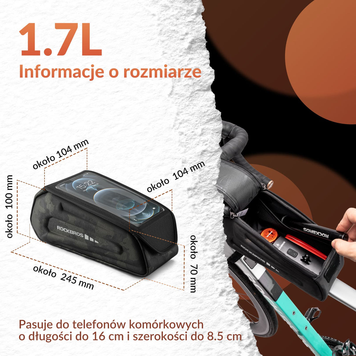 Torba na Ramę Roweru Twarde Etui z Ekranem Dotykowym do Telefonów do 6,8 Cala