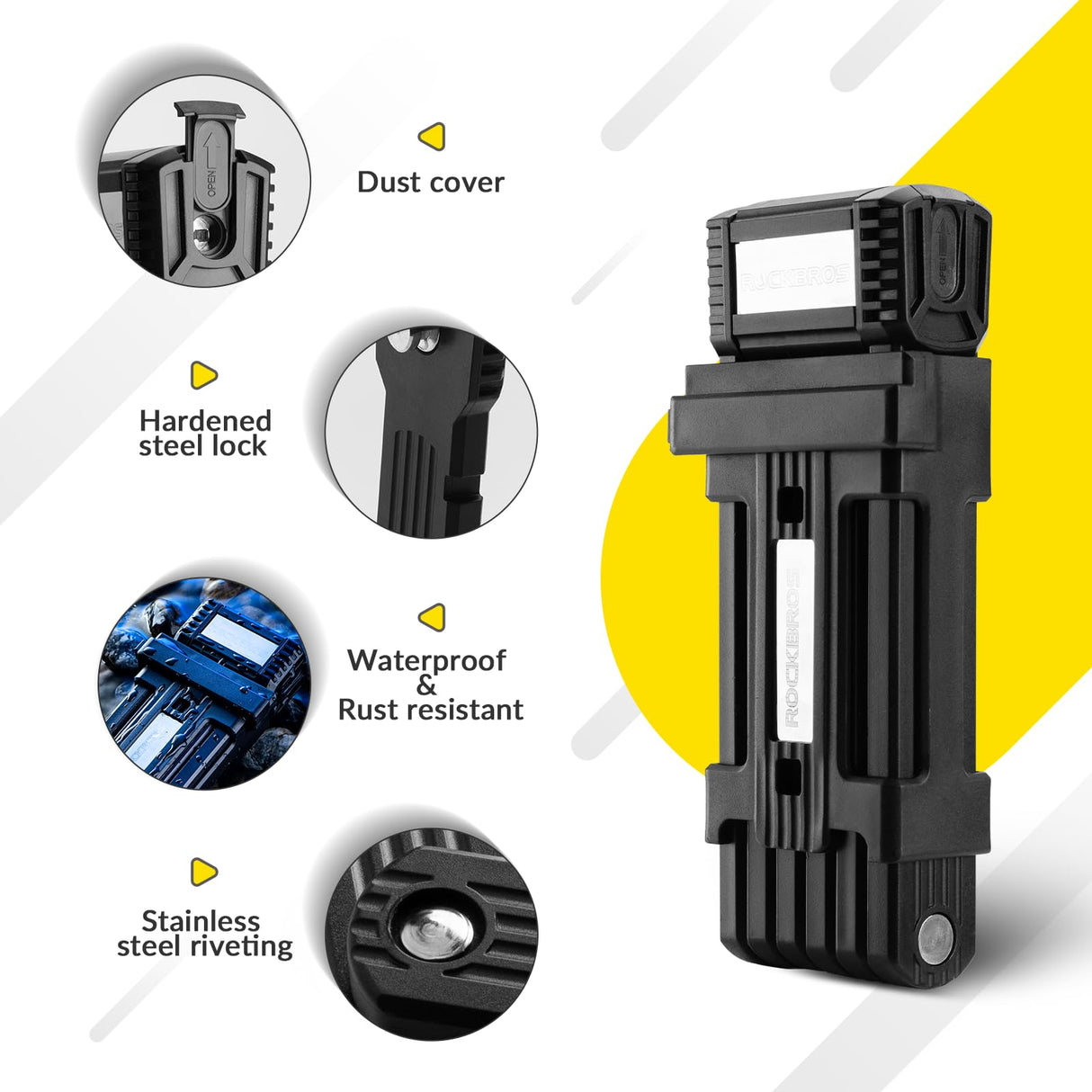 ROCKBROS ROCKBROS Zapięcie Składane Rowerowe Blokada 88cm z 2 Kluczami Bezpieczne Zabezpieczenie przed Kradzieżą Zapięcie Rowerowe z Uchwytem do Roweru Górskiego, Roweru Elektrycznego, Roweru Szosowego Torba Przednia