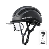 ROCKBROS Kask Rowerowy Rekreacyjny Zdejmowany Daszek I Gogle Magnetyczne-ZK-099 KaskiCzarny+okulary ochronne