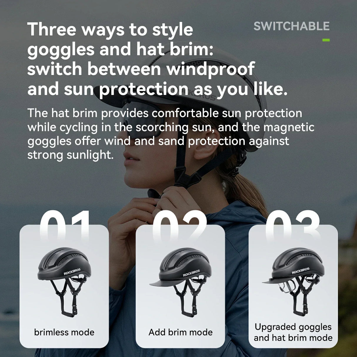 ROCKBROS Kask Rowerowy Rekreacyjny Zdejmowany Daszek I Gogle Magnetyczne-ZK-099 Kaski