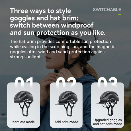 ROCKBROS Kask Rowerowy Rekreacyjny Zdejmowany Daszek I Gogle Magnetyczne-ZK-099 Kaski