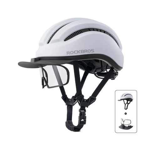 ROCKBROS Kask Rowerowy Rekreacyjny Zdejmowany Daszek I Gogle Magnetyczne-ZK-099 KaskiMatowa biel+okulary ochronne