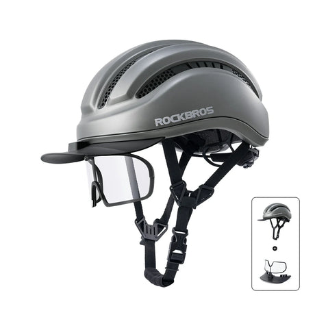 ROCKBROS Kask Rowerowy Rekreacyjny Zdejmowany Daszek I Gogle Magnetyczne-ZK-099 KaskiSzary+okulary ochronne