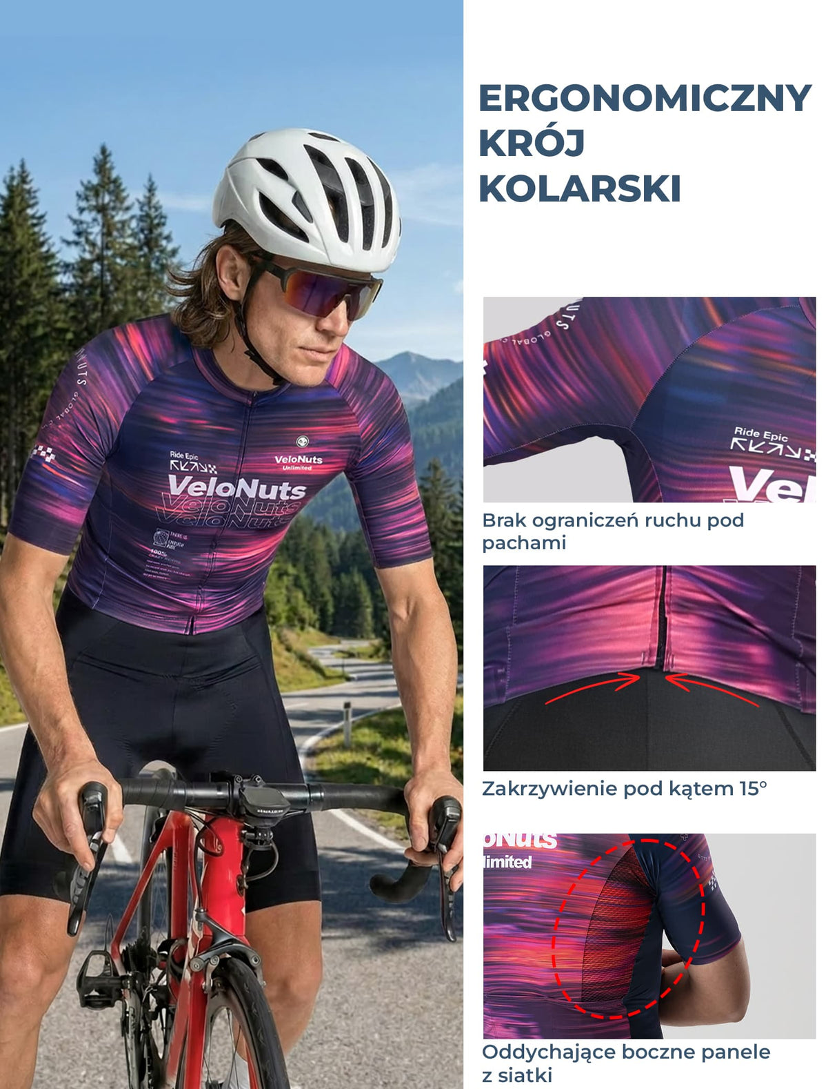 Velonuts Velonuts Męska Koszulka Rowerowa Velonuts Extra Short Krótki Rękaw, Fioletowa Koszulki