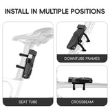 Bicycle lock mount installation guide showing seat tube, downtube frames, and crossbeam positions.