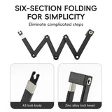 Six-section folding lock with A3 lock body and zinc alloy lock head on a white background.