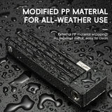 Black lock with 'Modified PP Material for All-Weather Use' text on a wet surface.