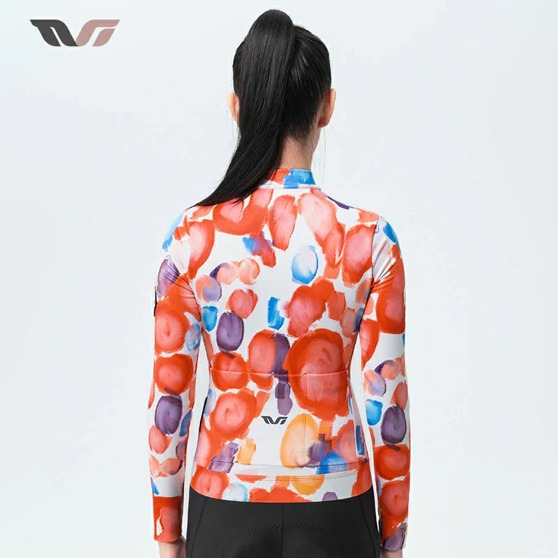 ROCKBROS Bielizna Rowerowa Damska Z Polaru Tvi Z Długim Rękawem – Ciepła Koszulka Rowerowa – Pomarańczowa Koszulki