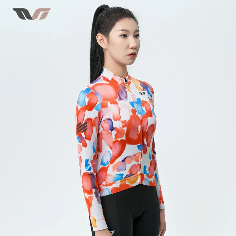 ROCKBROS Bielizna Rowerowa Damska Z Polaru Tvi Z Długim Rękawem – Ciepła Koszulka Rowerowa – Pomarańczowa Koszulki