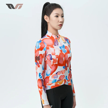 ROCKBROS Bielizna Rowerowa Damska Z Polaru Tvi Z Długim Rękawem – Ciepła Koszulka Rowerowa – Pomarańczowa Koszulki