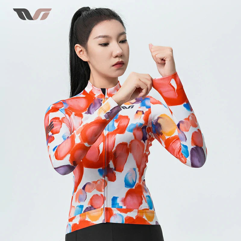 ROCKBROS Bielizna Rowerowa Damska Z Polaru Tvi Z Długim Rękawem – Ciepła Koszulka Rowerowa – Pomarańczowa Koszulki