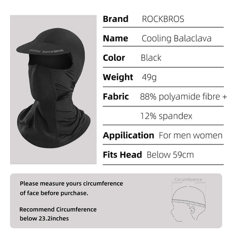 ROCKBROS ROCKBROS Kominiarka z daszkiem pod kask Ochrona UV Szybkie suche lato do jazdy na rowerze Wędkowanie Sporty na świeżym powietrzu, Unisex Kominiarki