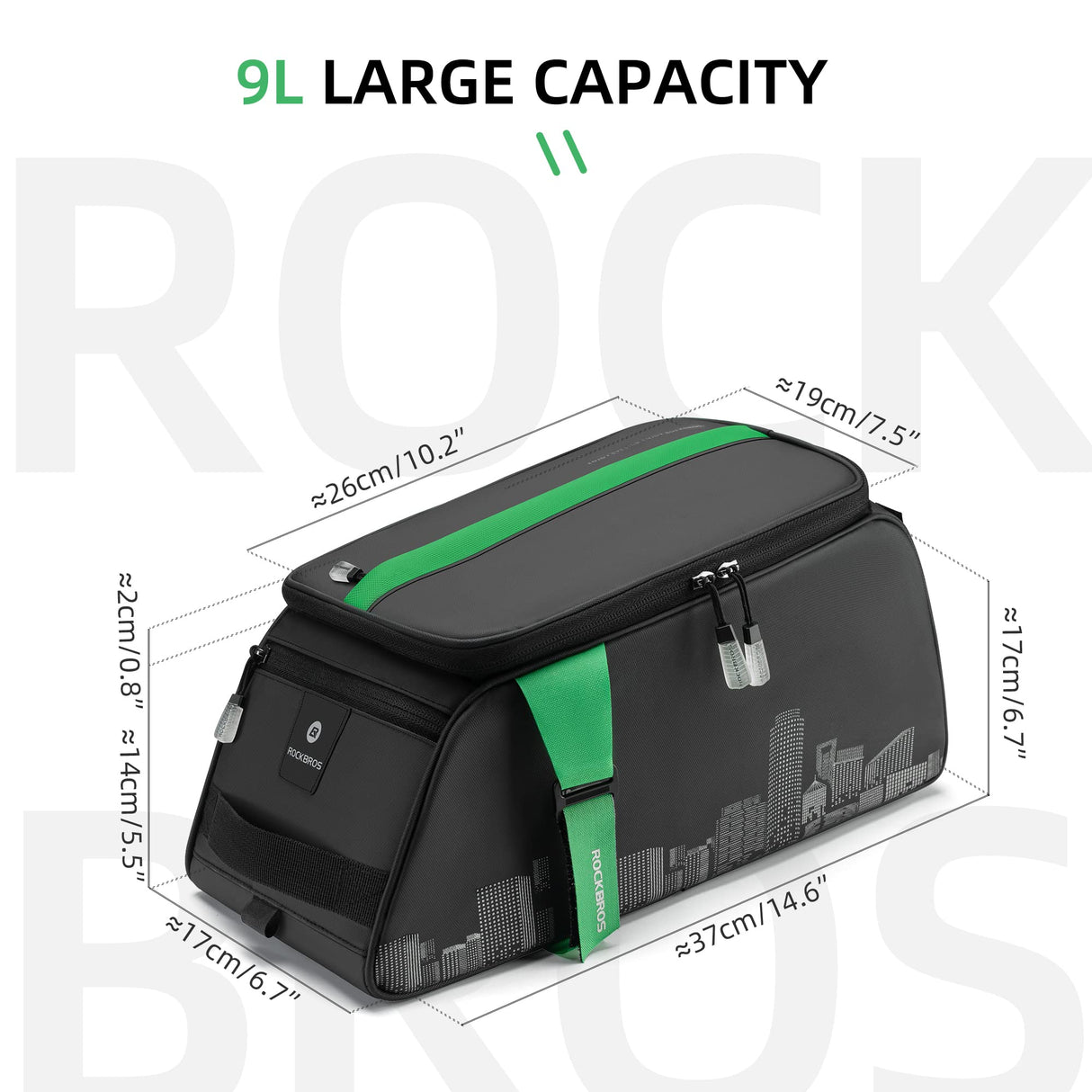 ROCKBROS ROCKBROS Torba na Bagażnik Rowerowy na Tyłu, Duża Pojemność 4 L, Torba Transportowa, Wodoodporna, z Osłoną Przeciwdeszczową, Odblaskowa, Trwała, Zdejmowana przegroda I Paskiem na Ramię Torby na bagażnik