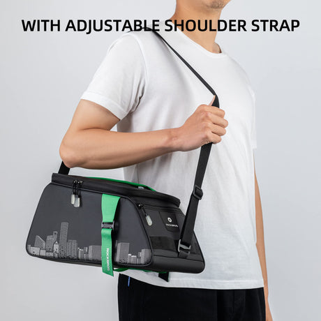 ROCKBROS ROCKBROS Torba na Bagażnik Rowerowy na Tyłu, Duża Pojemność 4 L, Torba Transportowa, Wodoodporna, z Osłoną Przeciwdeszczową, Odblaskowa, Trwała, Zdejmowana przegroda I Paskiem na Ramię Torby na bagażnik