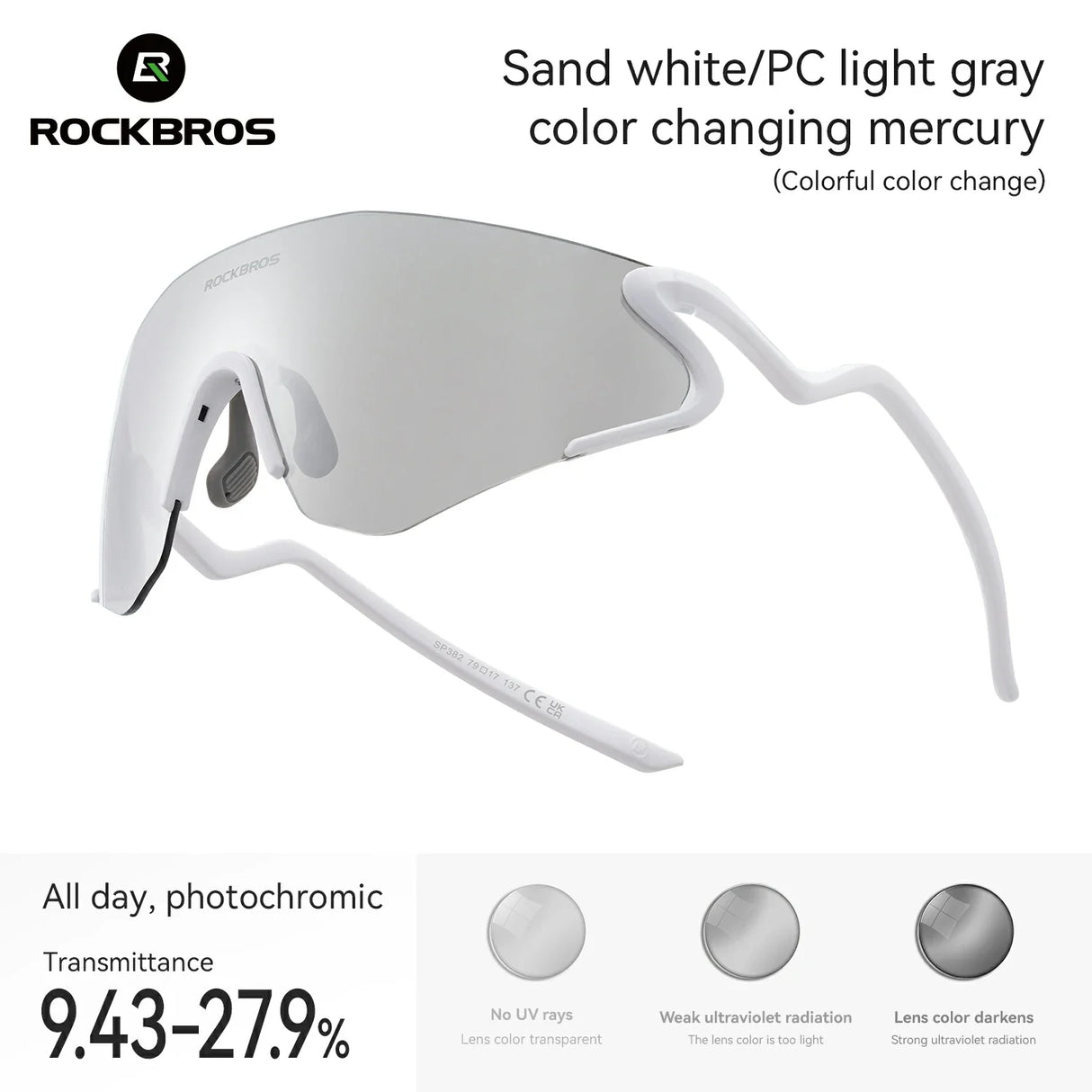 Photochromic Cycling Sunglasses with UV400 Protection#Color_White